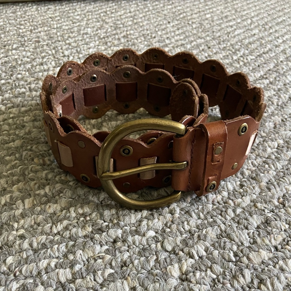 Arden B Brown Belt with Ribbon Pattern
